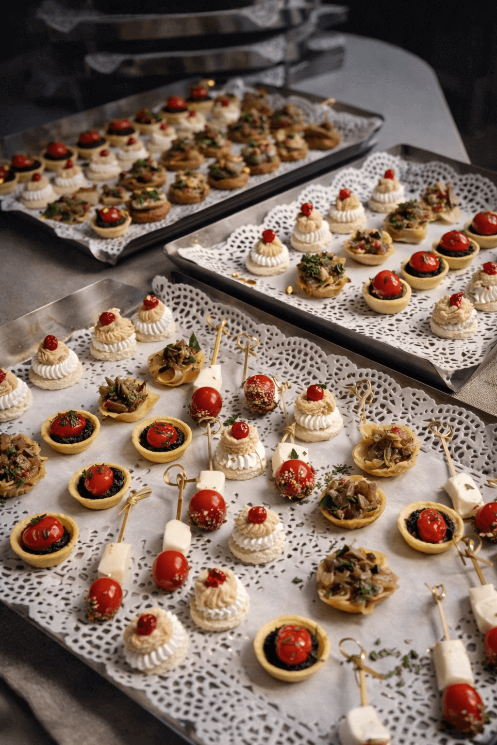 Assortiment de pièces cocktail salées dressées sur plateau