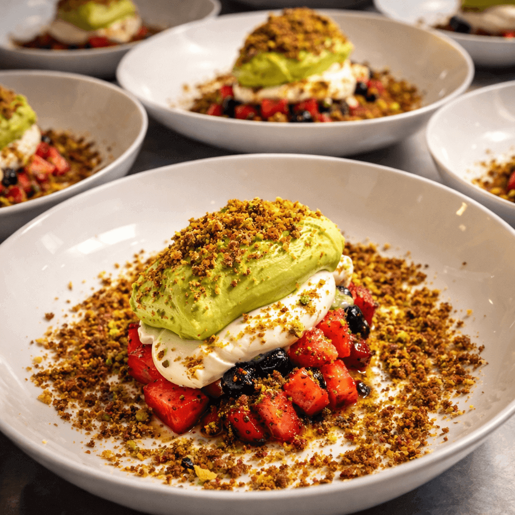 Dessert à l’assiette avec fruits frais et topping gourmand