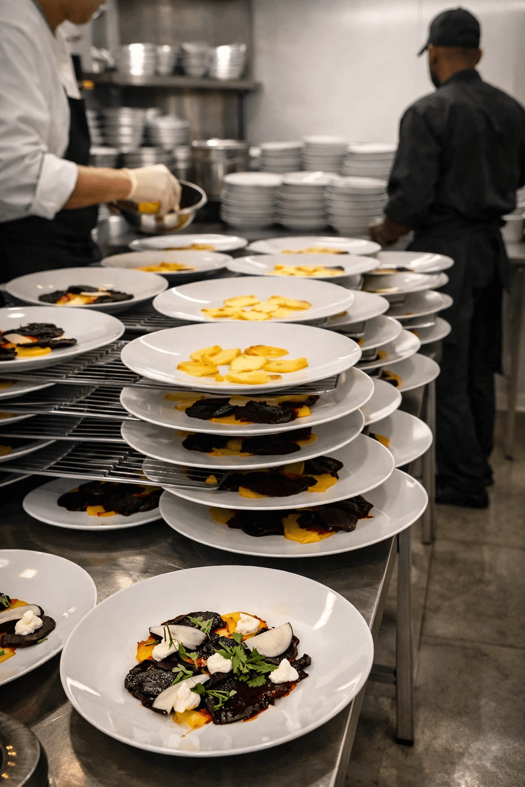 Équipe traiteur en pleine gestion logistique lors d’un événement